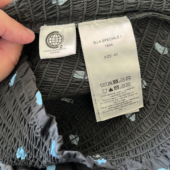 Ganni Shirred Smocked Ruffle Trimmed Polka Dot Cotton Poplin Top - Picture 9 of 9